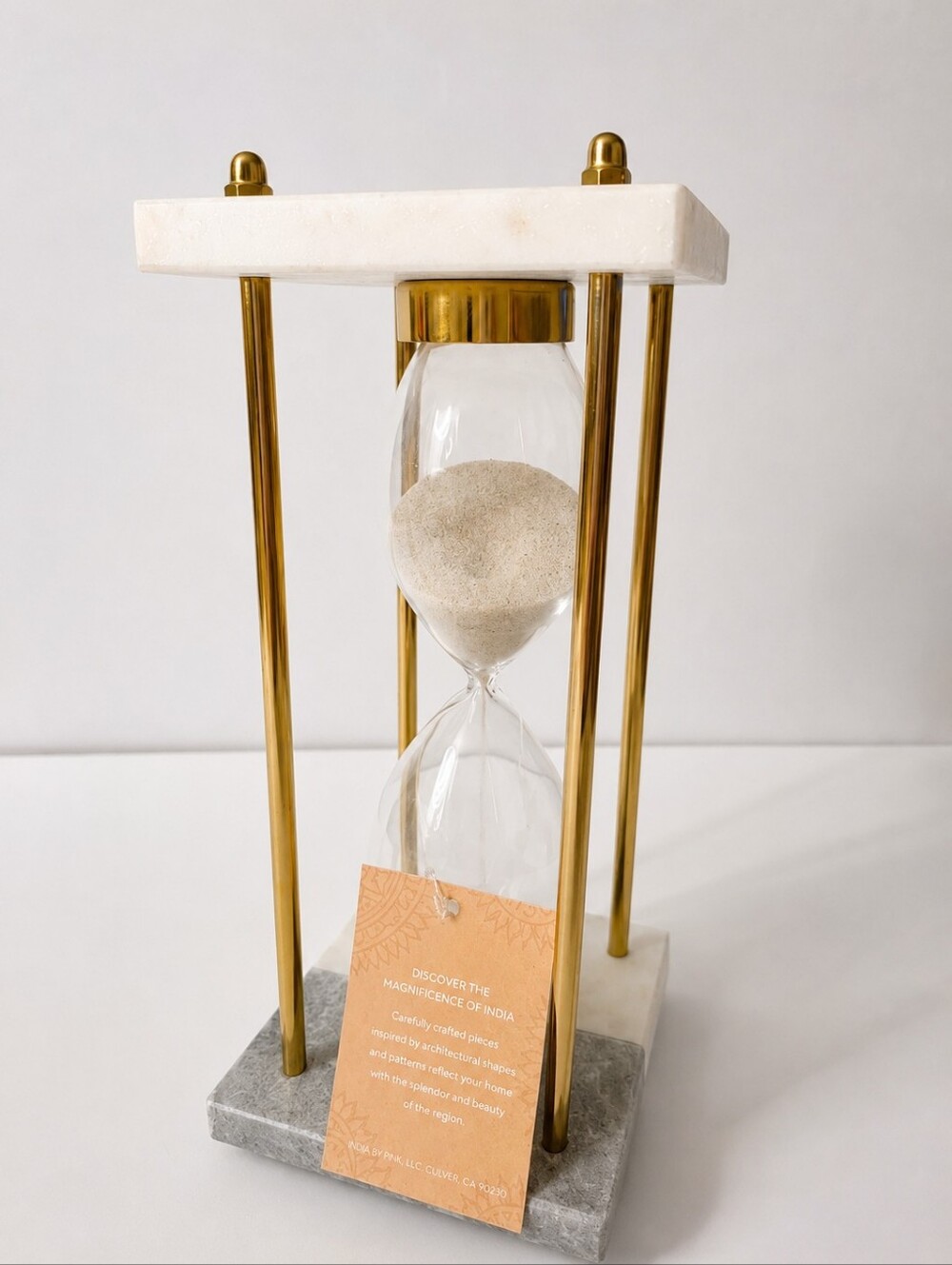 NWT India By Ink Two Tone Gold Marble Hourglass Sand Timer Decor Sz 9" H